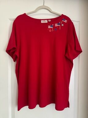 Quacker Factory Embroidered Flag and Star Patriotic Shirt - 1X
